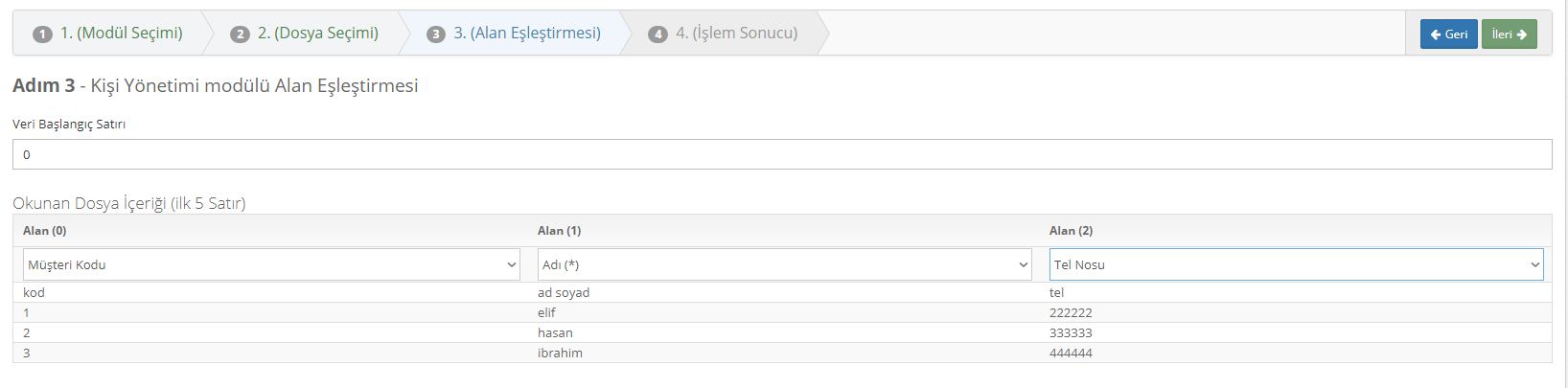 Excel Aktarım İşlemi 3